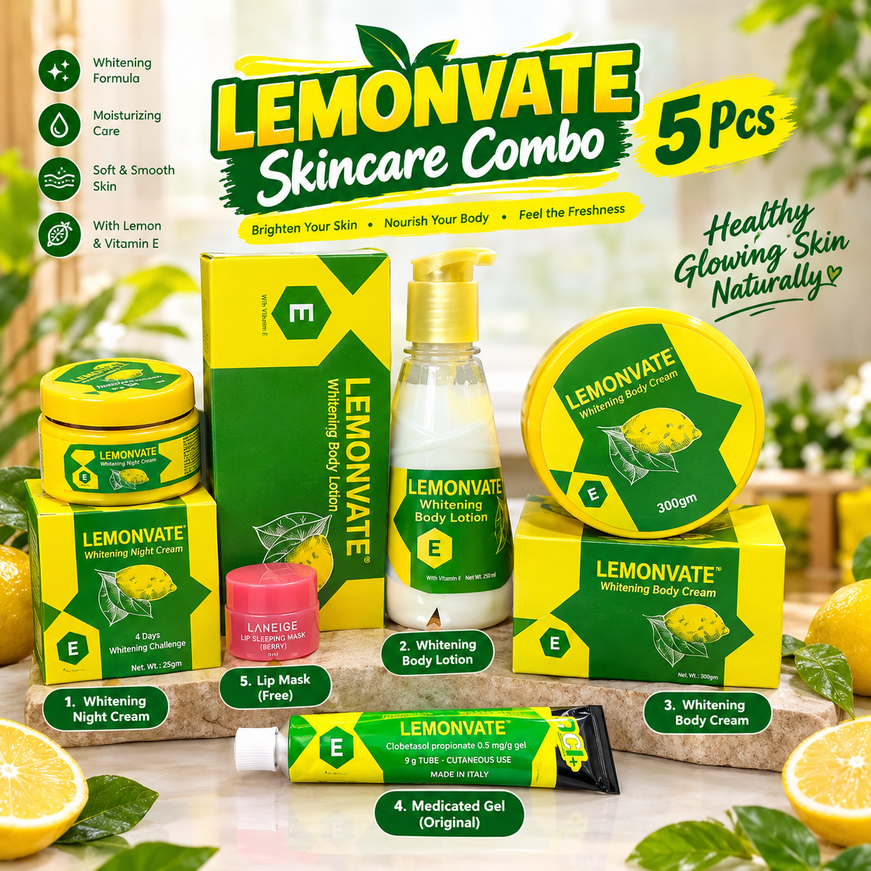 5 পিজের 🍋 LEMONVATE Skincare Combo