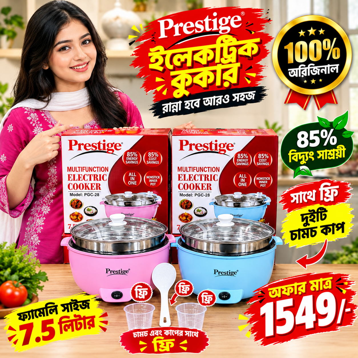 সবচেয়ে বড় 7.5 লিটার ফ্যামেলি কুকার